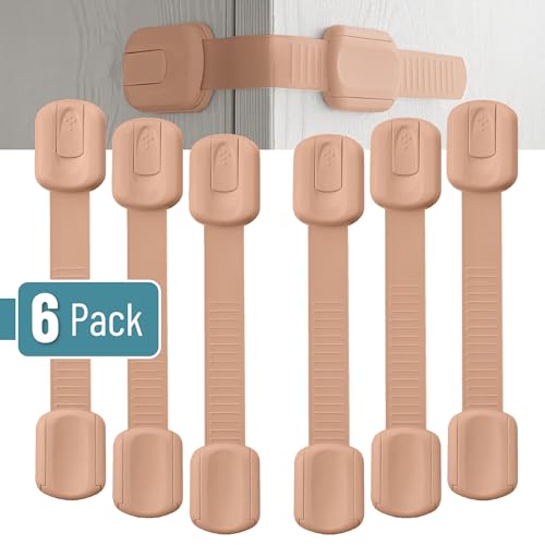 Image of Bate- Child Safety Strap Locks, 6 Pack, Light Peach, Baby Locks for Cabinets, Drawers, Kitchen, Toilet, Furniture, Fridge, Multi-Purpose, Easy Install with Quick 3M Adhesive for Childproofing