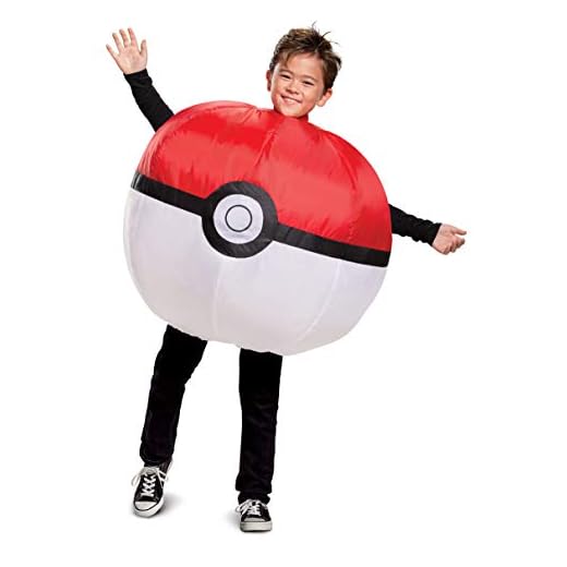 Pokemon Inflatable Poke Ball Costume, Kids Size Red and White Fan Operated Expandable Character Blow Up Suit Red & White