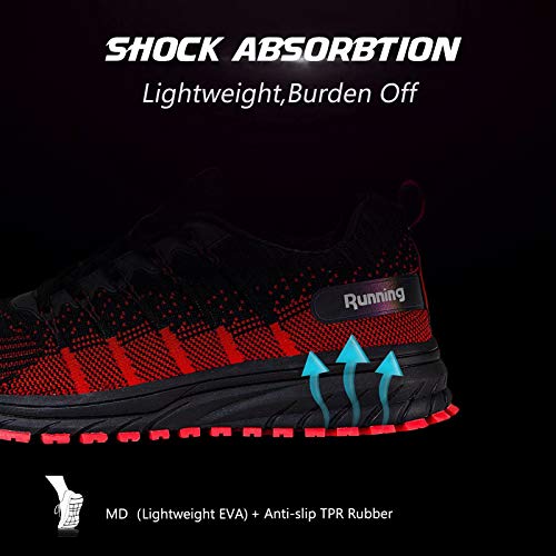 Foto von Mabove Laufschuhe Herren Damen Turnschuhe Sportschuhe Straßenlaufschuhe Sneaker Atmungsaktiv Trainer für Running Fitness Gym Outdoor(Schwarz Rot 6003,39 EU)