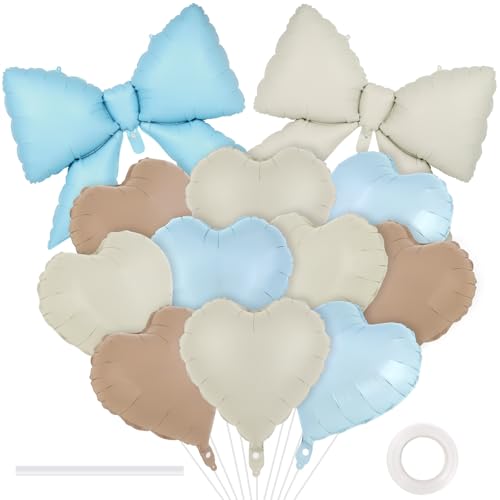 Image of 12 Pcs 18 Inch Heart Balloons and 38 Inch Bow Balloons, Large Foil Bow Heart Balloon Bow Party Decorations for Birthday Baby Shower Valentines Wedding Party