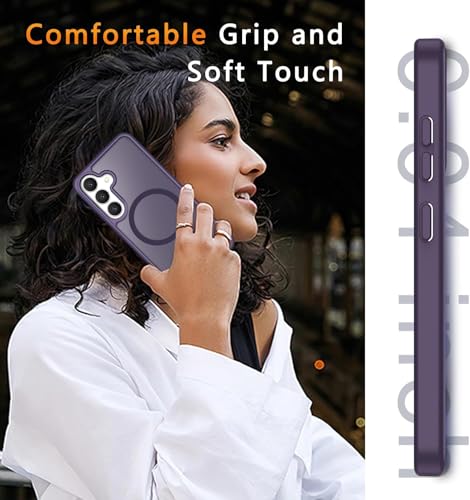Image of Elzzi Magnetic Guard Designed for Samsung S23 5G Case Translucent Matte Hard PC + TPU Back Cover [Compatible with MagSafe] Anti-Scratch Phone Case (Deep Purple)