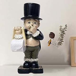 Boy Girl Holding Nose Toilet Butler with Roll Paper Holder Sculptures Bathroom Fixture Extra Roll Resin Ornament for Home Bathroom (BOY)