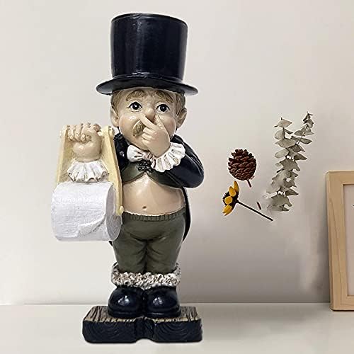 Boy Girl Holding Nose Toilet Butler with Roll Paper Holder Sculptures Bathroom Fixture Extra Roll Resin Ornament for Home Bathroom (BOY)