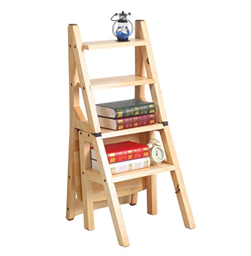 Tritt Vierstufiger Leiterstuhl aus Massivholz Convertible klappbarer Multifunktions-Trittleiter 38 * 37 * 90cm Gartenwerkzeug Hocker