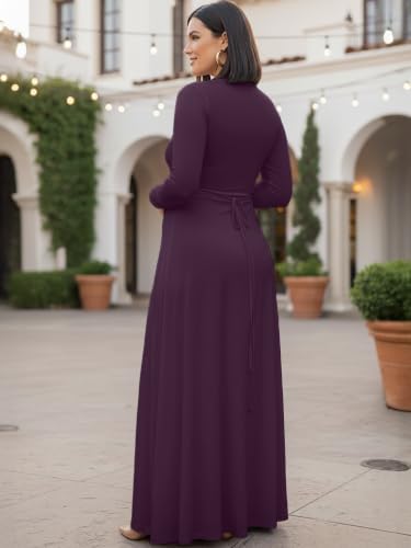 Image of KOH KOH Womens Maternity Long Sleeve V-Neck Flowy Winter Maxi Dress Gown
