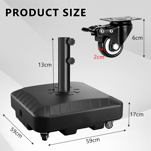 Pied de parasol de 45 l avec roulettes support de sol rempli d'eau - 3