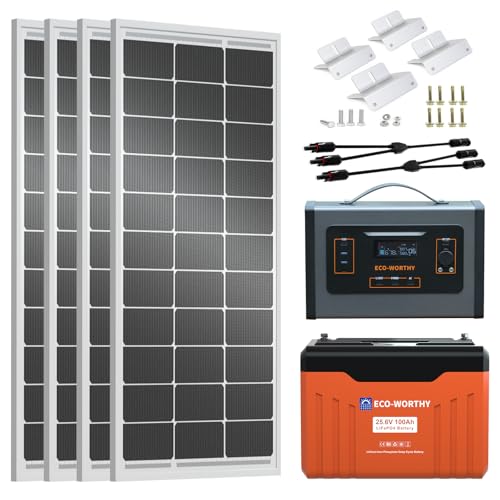 ECO-WORTHY 400W Complete Solar Panel Kit: 24V 2000W 3-in-1 Inverter+4