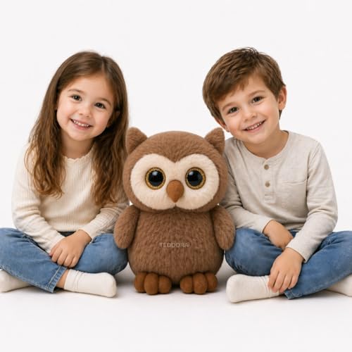 Image of Shiny Owl Soft Toy for Girls Boys Kids,Coffee,Owl with Glitter Eyes Animal Plush Stuffed Baby Teddy Gift Birthday, 23 cm
