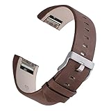 bayite Leather Bands Compatible with Fitbit Charge 2, Replacement Accessories Straps Women Men, Chocolate Brown