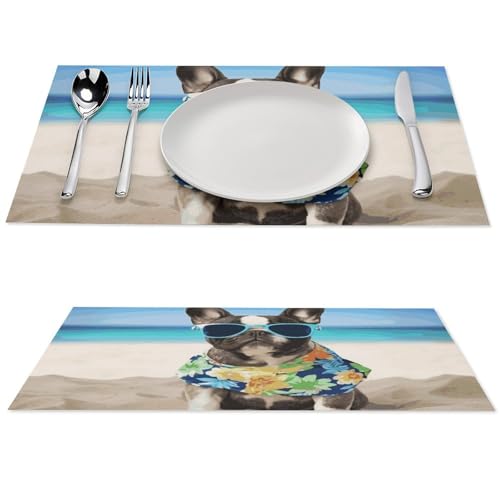 Set de table lavable en PVC motif bouledogue imperméable - 2
