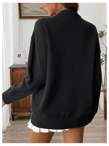 Verdusa Women's Bow Tie Split Sweater Fall Outfits Round Neck Loose Fit Knit Pullover Tops2