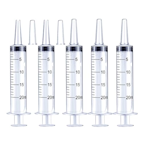 5Pack 20ml Plastic Syringe with caps for Liquid Measuring,Oral,Scientific Labs,Feeding Pets, Oil or Glue Applicator, Halloween Party, Sterile Individually Packed