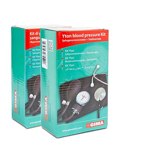 GIMA YTON Classic Aneroid-Blutdruckmessgerät mit Stethoskop, Nylonarmband mit Klettverschluss, latexfrei, manuelle Einstellung, Birne mit Chromventil