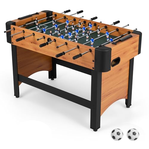 GOPLUS Futbolín para Niños y Adultos con 2 Pelotas, 22 Jugadores y 2 Contadores de Puntuación, Futbolín de Mesa de Madera con Patas para Reuniones Familiares y Fiestas, 103 x 58 x 79 cm (Natural)