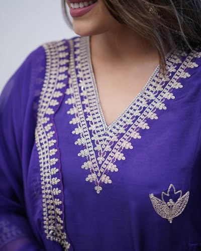 Image of Nermosa Women Printed Anarkali Kurta and Pant Set with Dupatta