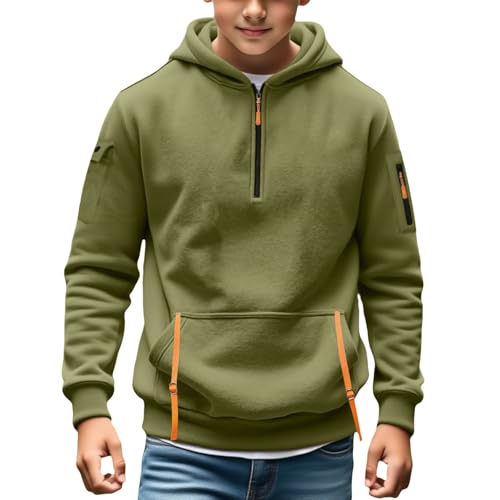 Boys Half Zipper Ho𝐨dies Fall Winter School Athletic Pullover Long Sleeve Fleece 𝐇ooded Sweatshirts Fall Winter
