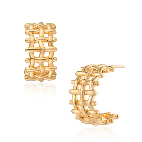 FETTERO Split Hoop Earrings 14K Gold Plated Chunky Hoop Earrings for Women Dainty Hypoallergenic Half Hoop Earring Jewelry Triple Hoop Earrings