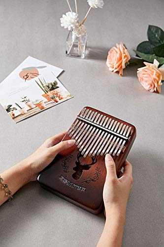 Image of Kalimba 17 Keys Thumb Piano Figer Piano Mbira Keyboard Music Instrument with Bag, Tune Hammer, Learning Instruction and Stickers, Gift for Kids Adults Beginners Professional