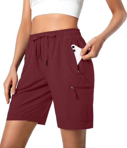 Hugut Women's Lightweight Hiking Cargo Shorts Quick Dry with Zipper Pockets