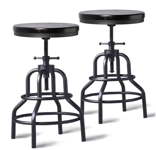 LOKKHAN Vintage Industrial Bar Stools-Round Swivel Metal Bar Stool-Counter Height Adjustable Kitchen Stool-20-27 Inch