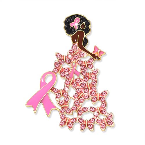 Image of Breast Cancer Pins Pink Ribbon Brooch Pins for Women Men Breast Cancer Awareness Accessories Pink Boxing Gloves Black Women Butterfly Brooches Breast Cancer Outfits Gifts