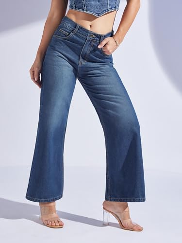 Image of Miss Chase Women's Wide-Leg High-Rise Regular-Length Stretchable Shaping Denim Jeans