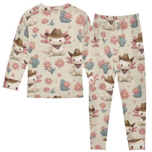 Pajama Sets Long Sleeve Cowboy Axolotl Floral Pattern Soft Comfy Sleepwear 2 Piece PJS 3-8T3