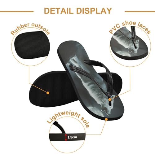 Wolf Full Moon Black Flip Flops for Beach Thong Sandals Anti-slip Lightweight Beach Shoes for Indoor Outdoor House3