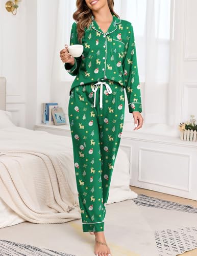 Image of Veseacky 100% Cotton Women's Pajama Set Long Sleeve Button Down Sleepwear Soft Pjs Lounge Sets Nightwear Pjs XS-XXL