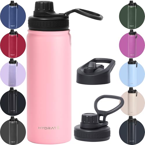 Hydrate Insulated Stainless Steel Water Bottles - 17oz Reusable Flask with Leak-Proof Design and Convenient Handle - Double Vacuum Insulation for School, Work, or Adventure - Stay Refreshed - Pink