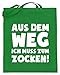 shirt-o-magic Gamer: Ich muss zocken! - Jutebeutel (mit langen Henkeln) -38cm-42cm-Helles Grün