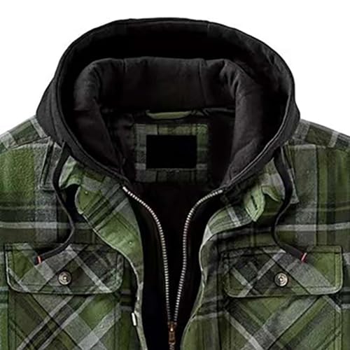 Mens Large Tall Jacket Autumn And Winter Fashion Casual Check Square Lapel Pocket Hoodle Fastening Clip Cotton Jacket Top For Men Winter Coats for Men Large Tall - Image 3
