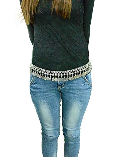 TianBo Vintage Antique Silver Color Coin Tassels Pendant Belly Dance Body Chain Waist Chains Turkish Gypsy Carving Beach Belt Body Jewelry for Women Size 35-41in Adjustable4