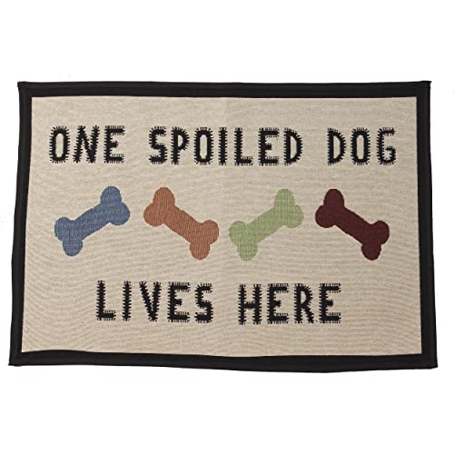 PetRageous 12048 One Spoiled Dog Jumbo Tapestry Non-Skid Machine Washable Placemat for Pet Feeding Areas with Rubber Backing 18-Inch by 28-Inch for Dogs, Black and Off-White