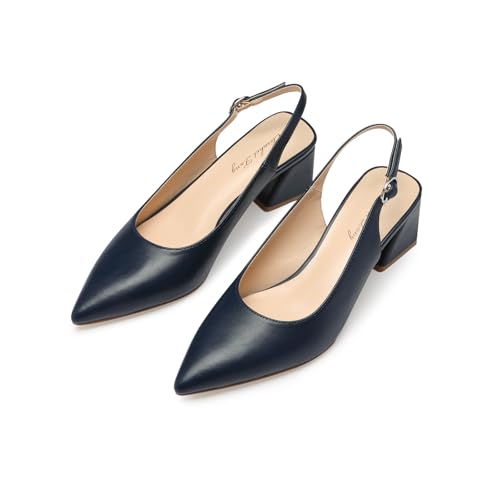Image of GENSHUO Women's Slingback Closed Toe Block Chunky Low Heel Pumps - 2.36 Inches Office Wedding Party Dress Shoes