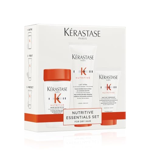 Kérastase, Coffret Découverte Nutritive, Nutrition & Brillance, Shampoing Bain Satin Riche + Après-Shampoing Lait Vital + Soin Sans Rinçage Nectar...