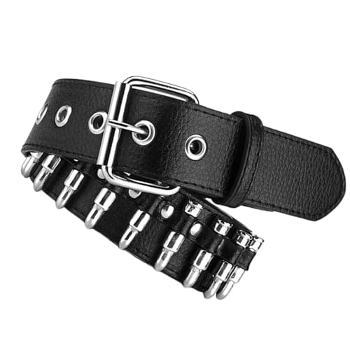 Bullet Rivet Belt Black Leather Bullet Belt Punk Rock Metal Gothic Waist Belt Studded Belt for Men Womens Spike Belt Halloween Cosplay