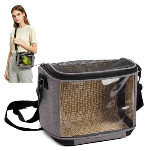 PETCUTE Bolsa de Viaje para Pájaros para Mascotas,Portátil Portador de Viaje para Pájaros Transparente Ligero con Cinturón de Seguridad Interno,Jaula de Viaje para Pájaros con Correa de Hombro