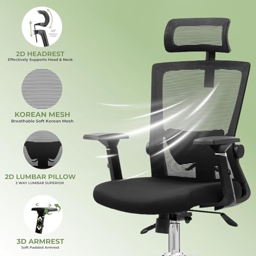 Image of Rocknova Ergonomic Office Chair for Work | 4 Year Warranty | Multi-Lock Auto-Adapt Recline | 3D Armrest | Adjustable Lumbar (D82 Black)