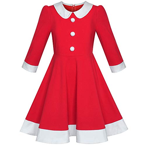 Sunny Fashion Girls Dress Christmas Santa Hat Long Sleeve Party New Year2