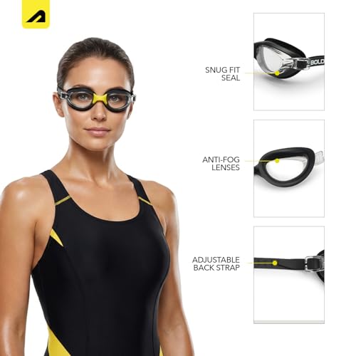 Image of Boldfit Swimming Goggles for Men & Women with Adjustable Strap Anti Fog Goggles for Swimming Men Swimming Goggles for Women Air Tight Swim Goggles UV Protection Training Swim Goggles - BlackYellow