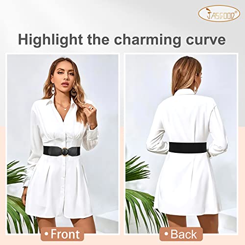JASGOOD 2 Pack Wide Elastic Waist Belt for Women Ladies Stretchy Vintage Belts for Dress4