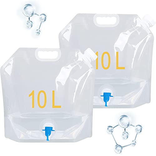 Lot de 2 Bidons d'eau Pliables de 10 l, Eau Potable Conteneur, Sacs d'eau Pliable Eau Potable Conteneur, Bidon d'eau Poche d'eau Portable, avec Robinet, sans BPA, pour Camping, Randonnée Cover