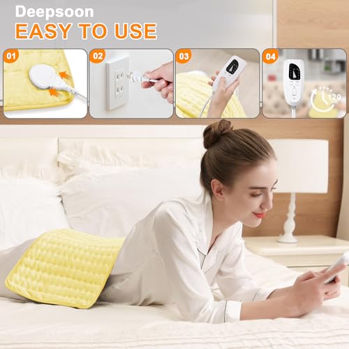 Image of Deepsoon Heating Pad,Electric Heating Pads for Back,Neck,Moist Heating Pad for Abdomen Shoulder Knee Legs,Dry /Moist Heat&Auto Shut Off,Mother's Day Birthday for Men and Women,Light Yellow,24x12 Inch