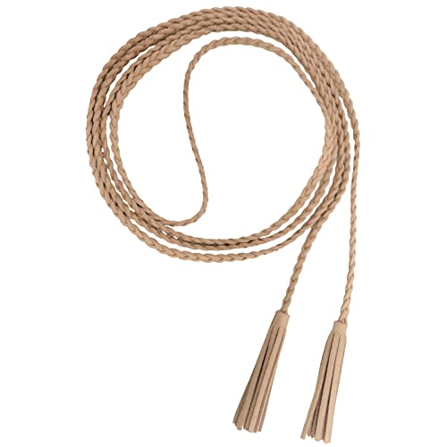 Nanxson Women s Waist Belt Woven Tassels Chain Belt Skinny Belt for Skirt Dress PDW0042 (apricot)