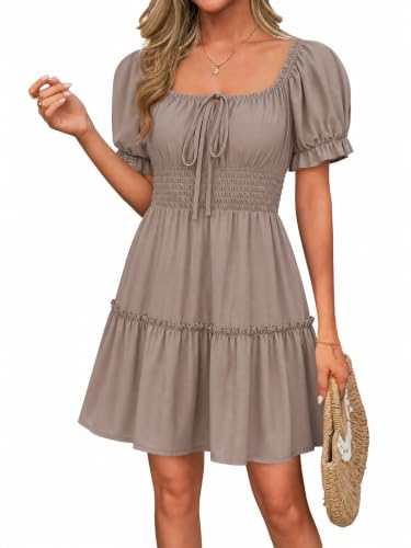 Image of Womens Babydoll Mini Dress Casual Square Neck Short Sleeve Summer Dresses