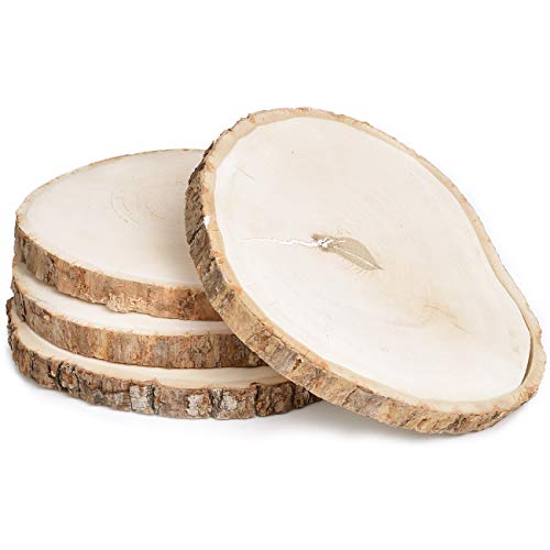 4 Pack Large Natural Wood Slices Oval Rustic Slabs Unfinished Wood Sanded Ellipse 8”-10” for Wood Burning Wedding Centerpiece Table Birthday Party Baby Shower Decoration Craft