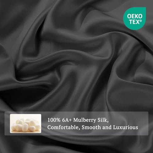 THXSILK Silk Sheet Set 4Pcs, 6A+ Top Grade 100% Natural Mulberry Silk Bed Sheets, Bedding Sets Ultra Soft Durable Safety Material, 1 Fitted Sheet, 1 Flat Sheet and 2 Pillow Shams (Queen, Black) - Image 3