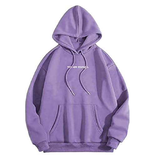 You Are Enough Hoodie Dear Person Behind Me Sweatshirt Graphic Letter Print Pullover Hoodie for Women Men (Purple Large)