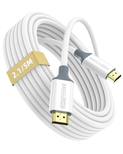 Image of 8K HDMI Cable, 16.5ft 48Gbps High Speed DHDMI Cable Braided Cable, 8K@60Hz 4K@120Hz /144Hz /240Hz,Compatible with TV,HDR10,HDCP 2.3,PS5,Xbox Series X,Soundbar,LG TV